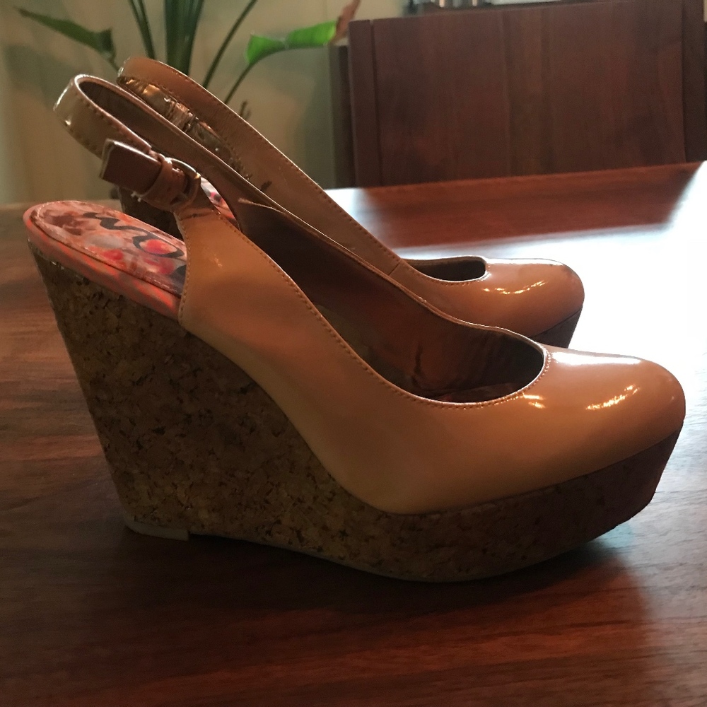 Sam Edelman Nude Women Slingback Cork Wedge size 6
